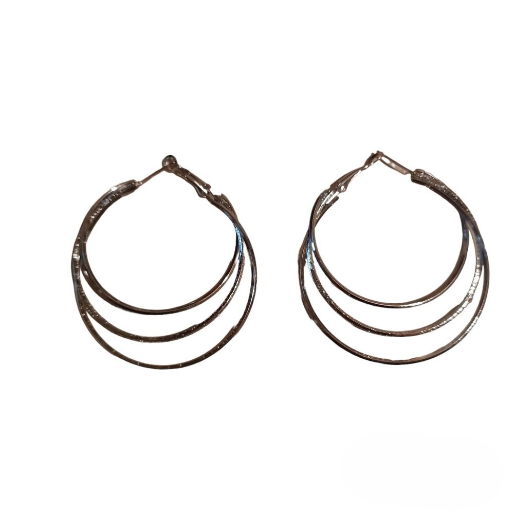 3 Layered Silver Hoop Dangle Earrings